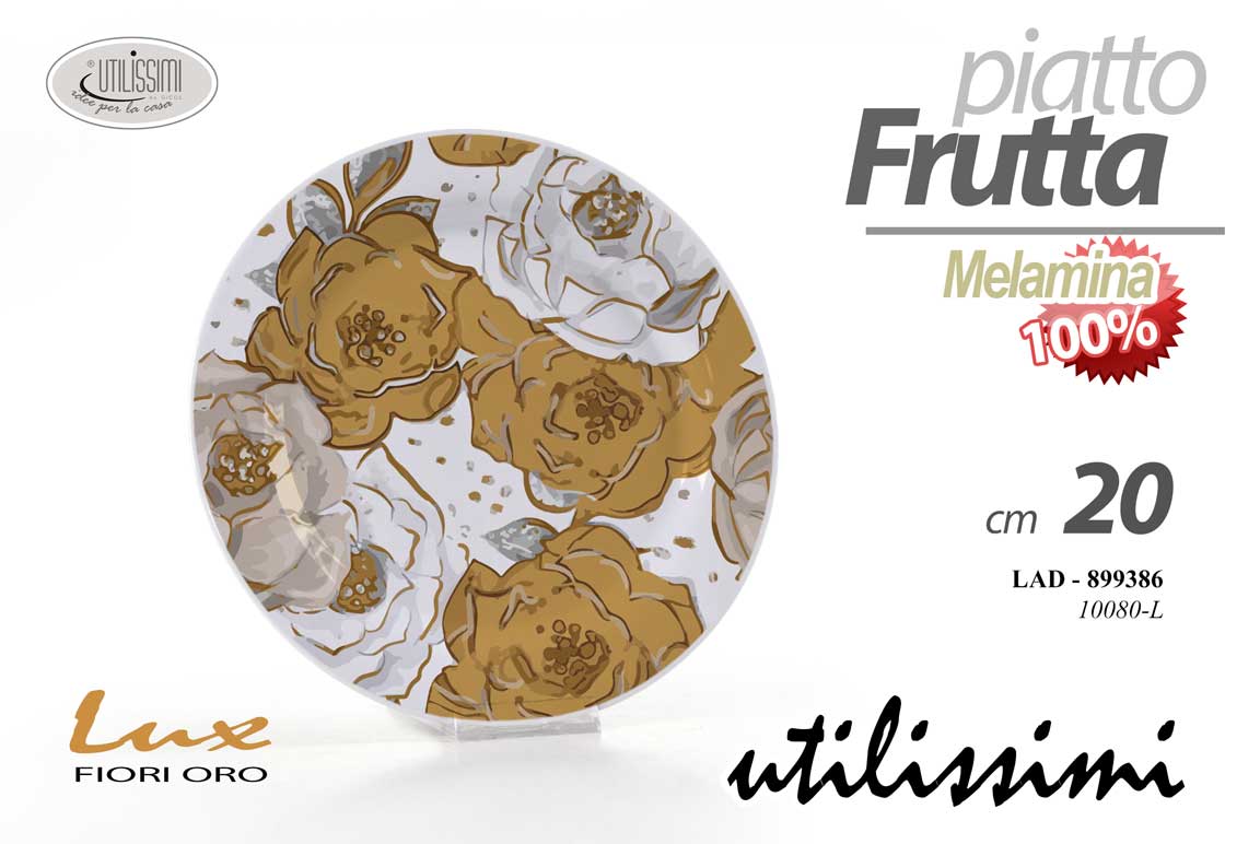 8025569899386 Piatto dolce frutta dessert giardino barca campeggio melamina fiori oro 20 cm - immagine 1