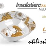 CIOTOLA INSALATIERA QUADRATA MELAMINA LUX FIORI ORO FRUTTA APERITIVO DOLCE