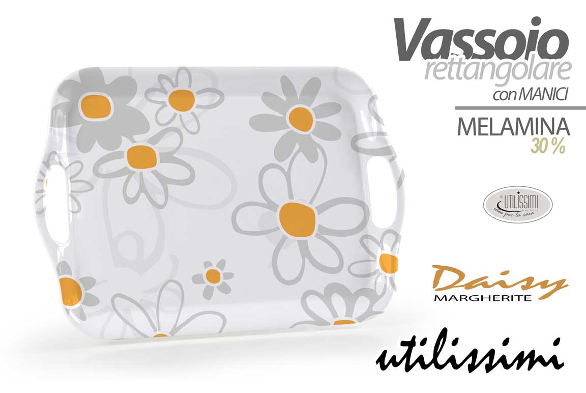 8025569899652 Vassoio colazione bibite cucina rettangolare portata melamina margherite 35*25 - immagine 1