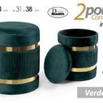 2 POUF CILINDRICO CONTENITORE MODERNO POGGIAPIEDI SGABELLO VELLUTO VERDE ORO DOB