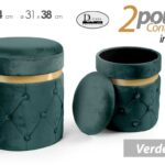 2 POUF CILINDRICO CONTENITORE MODERNO POGGIAPIEDI SGABELLO VELLUTO VERDE ORO
