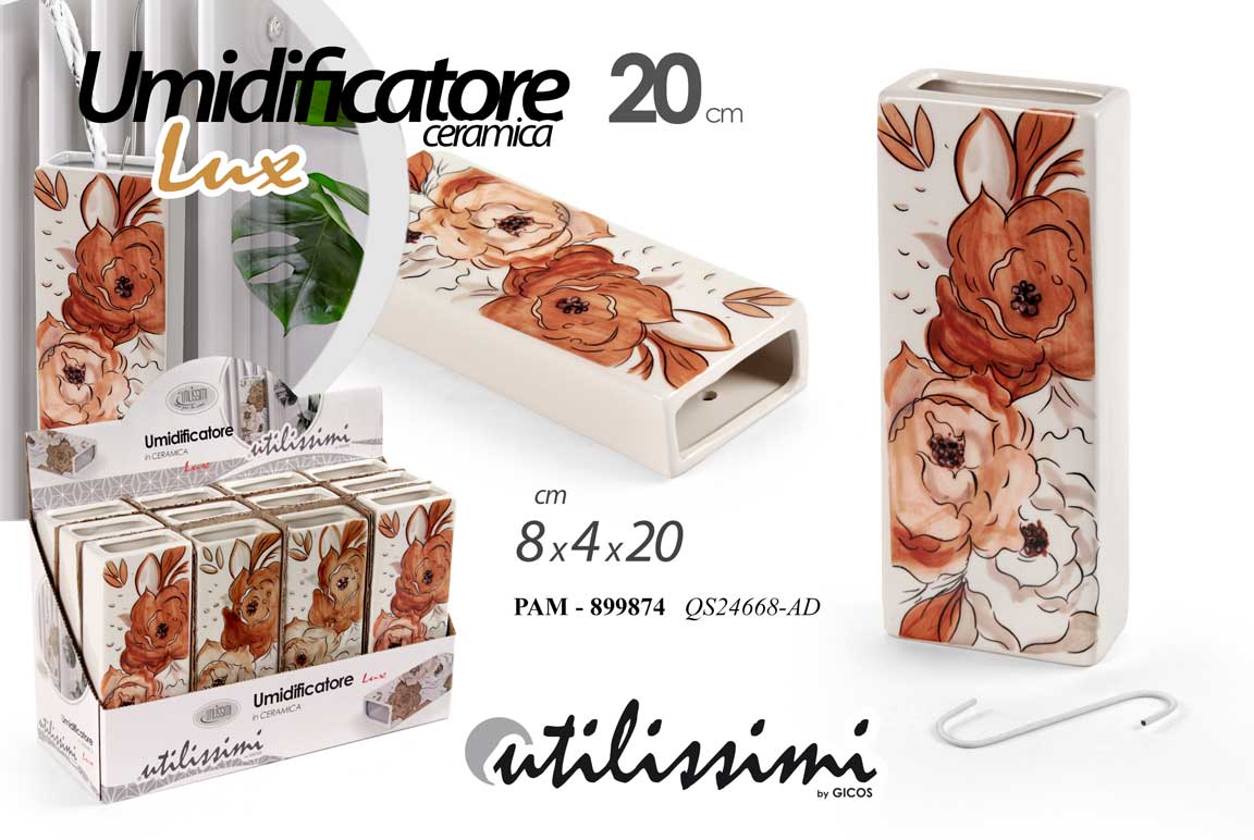 8025569899898 Umidificatore termosifone evaporatore calorifero ceramica fiori bianco lux 20x8 - immagine 1