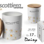 Biscottiera barattolo biscotti contenitore shabby margherite ceramica legno 17cm