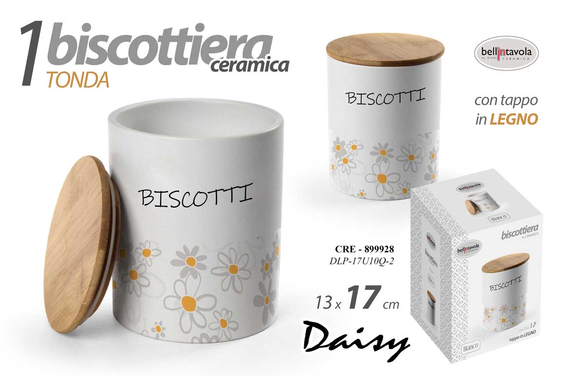 8025569899928 Biscottiera barattolo biscotti contenitore shabby margherite ceramica legno 17cm - immagine 1