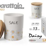 Barattolo sale tondo cucina design moderno margherite ceramica legno 13x10 cm