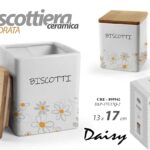 Biscottiera quadrata barattolo biscotti margherite ceramica legno 17x13 cm
