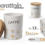 Barattolo caffe tondo cucina design moderno margherite ceramica legno 13x10 cm