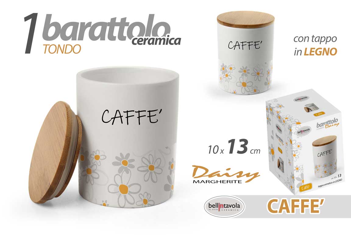 8025569899973 Barattolo caffe tondo cucina design moderno margherite ceramica legno 13x10 cm - immagine 1