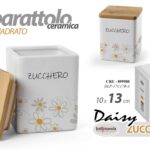 Barattolo zucchero quadrato cucina margherite moderno shabby ceramica legno 13cm