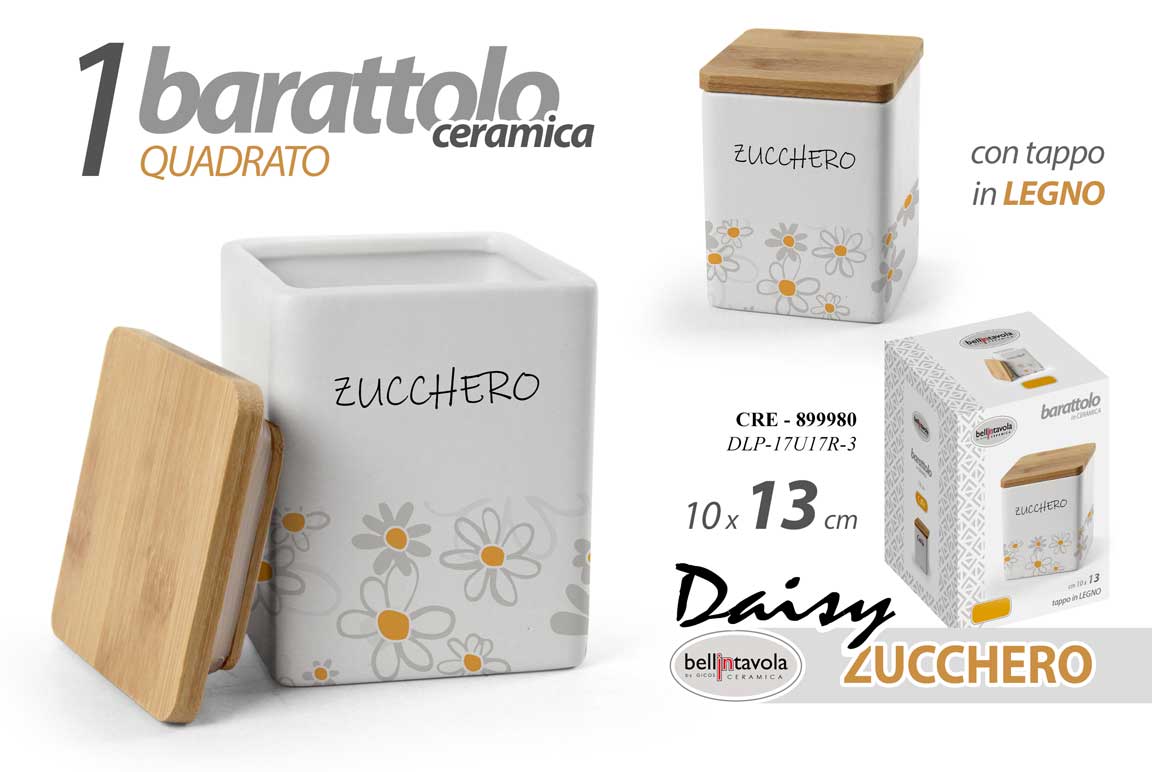 8025569899980 Barattolo zucchero quadrato cucina margherite moderno shabby ceramica legno 13cm - immagine 1