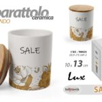 Barattolo sale tondo cucina moderno bianco fiori oro ceramica legno ermetico