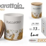 Barattolo zucchero tondo cucina moderno bianco fiori oro ceramica ermetico 13 cm