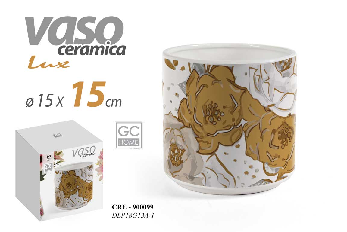 8025569900099 VASO IN CERAMICA FIORI ORO VASI CENTROTAVOLA EVENTI CLASSICO MODERNO LUX 15CM - immagine 1