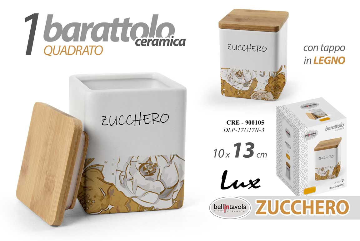 8025569900105 Barattolo zucchero quadrato cucina moderno oro fianco ceramica legno ermetico - immagine 1