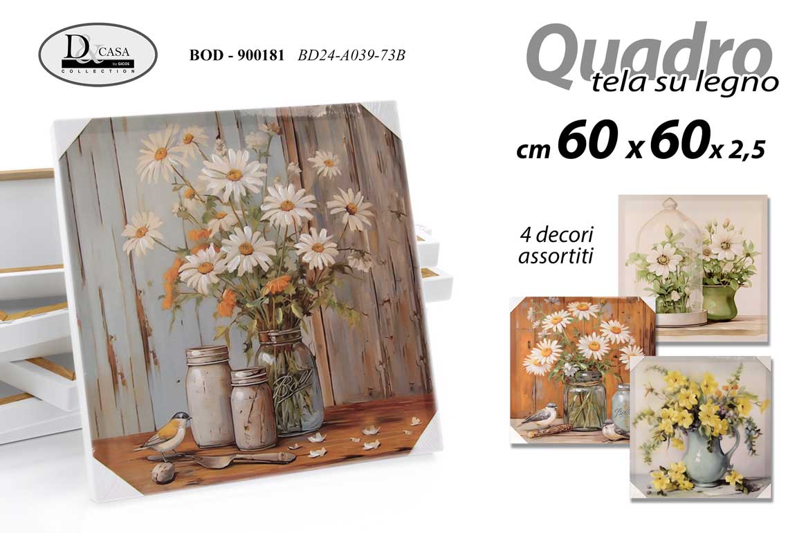 8025569900181 QUADRO STAMPA SU TELA Canvas LEGNO DEC VASO FIORI FIORE COLOR ASSORTITI 60*60 CM - immagine 1