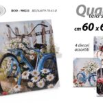 QUADRO STAMPA SU TELA Canvas LEGNO BICICLETTA FIORI FIORE COLOR ASSORT 60*60 cm
