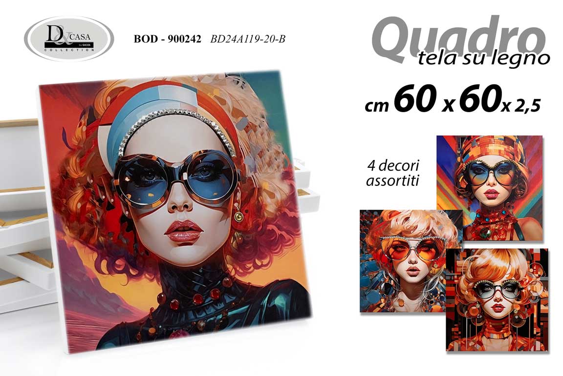 8025569900242 QUADRO STAMPA SU TELA Canvas LEGNO Occhiali da Sole MODA DONNA COLOR ASSOR 60*60 - immagine 1