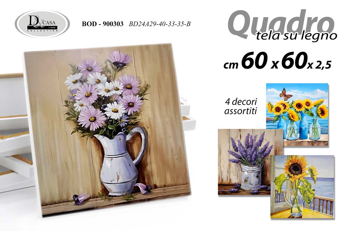 8025569900303 QUADRO STAMPA SU TELA Canvas LEGNO VASO FIORI FIORE COLOR ASSORTITI 60*60 CM - immagine 1