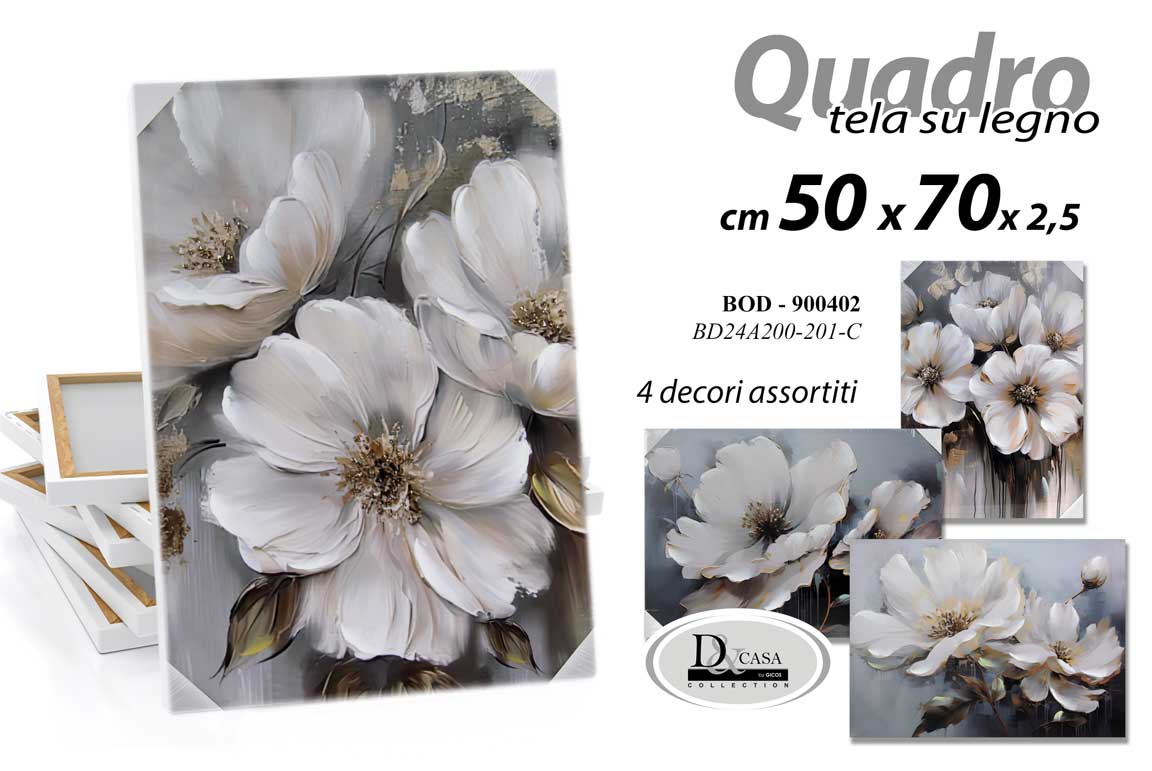 8025569900402 QUADRO STAMPA SU TELA Canvas LEGNO FIORI FIORE GRIGIO SPENTO ASSORTITI 50*70 CM - immagine 1