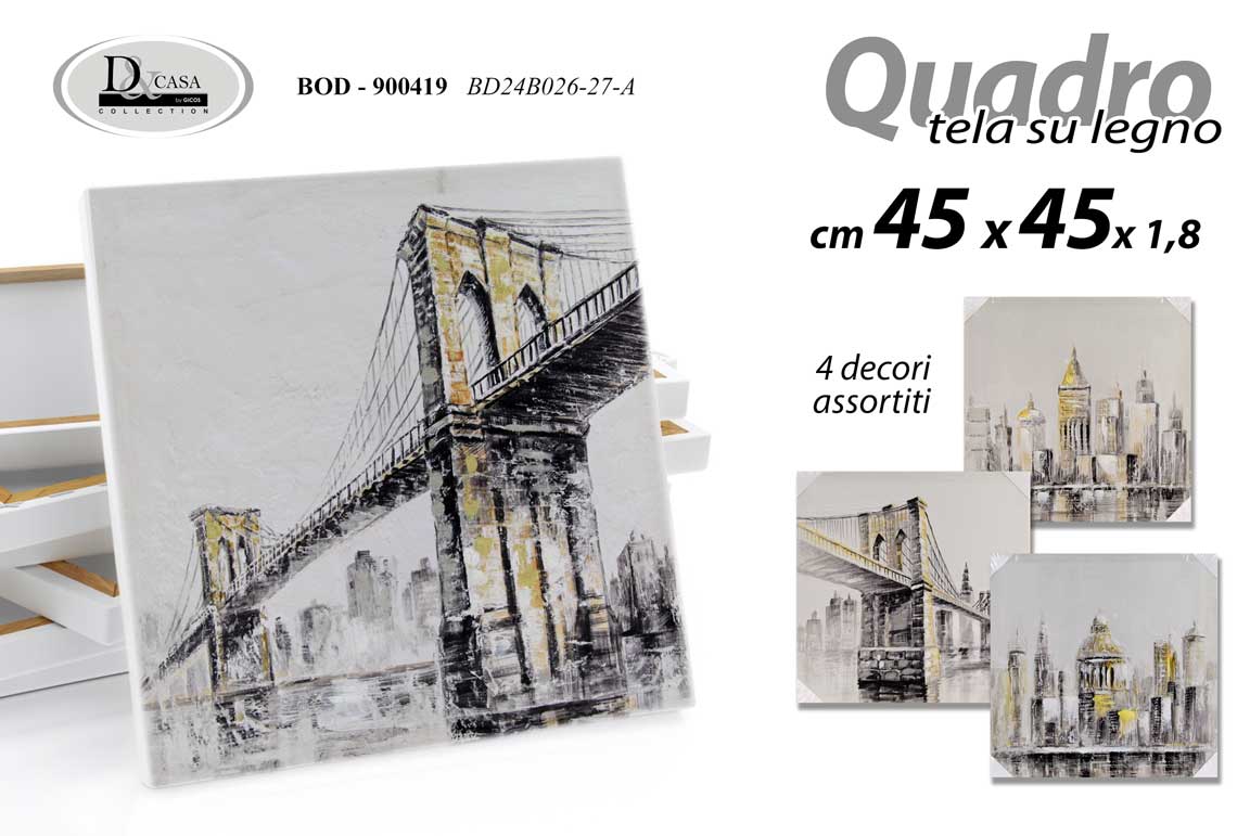8025569900419 QUADRO STAMPA SU TELA Canvas LEGNO CITTà GRIGIO COLOR ARTIST ASSORTITI 45*45 cm - immagine 1