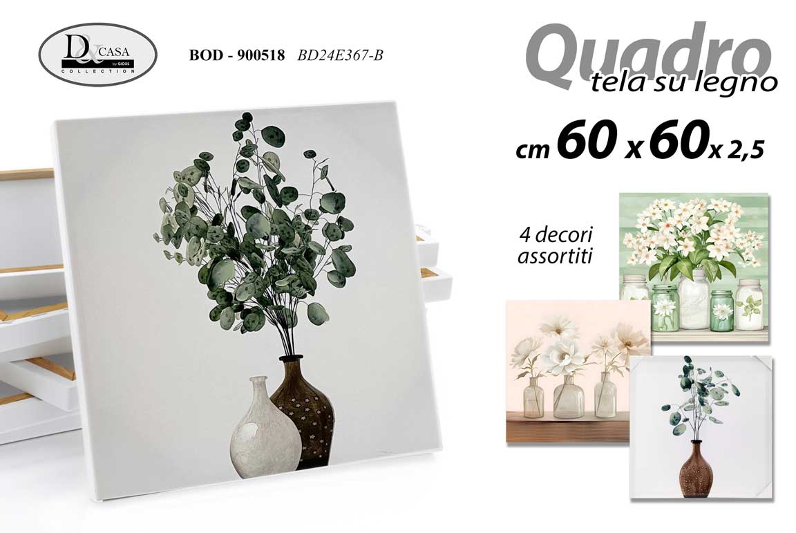 8025569900518 QUADRO STAMPA SU TELA Canvas LEGNO VASI FLOREALE FIORI COLOR ASSORT 60*60 cm - immagine 1
