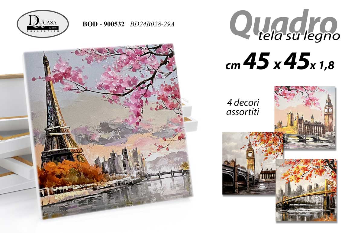 8025569900532 QUADRO STAMPA SU TELA Canvas LEGNO CITTà PRIMAVERA FIORI GRIGIO ASSORTITI 45*45 - immagine 1