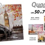 QUADRO STAMPA SU TELA Canvas LEGNO CITTà PRIMAVERA FIORI GRIGIO ASSORTITI 50*70