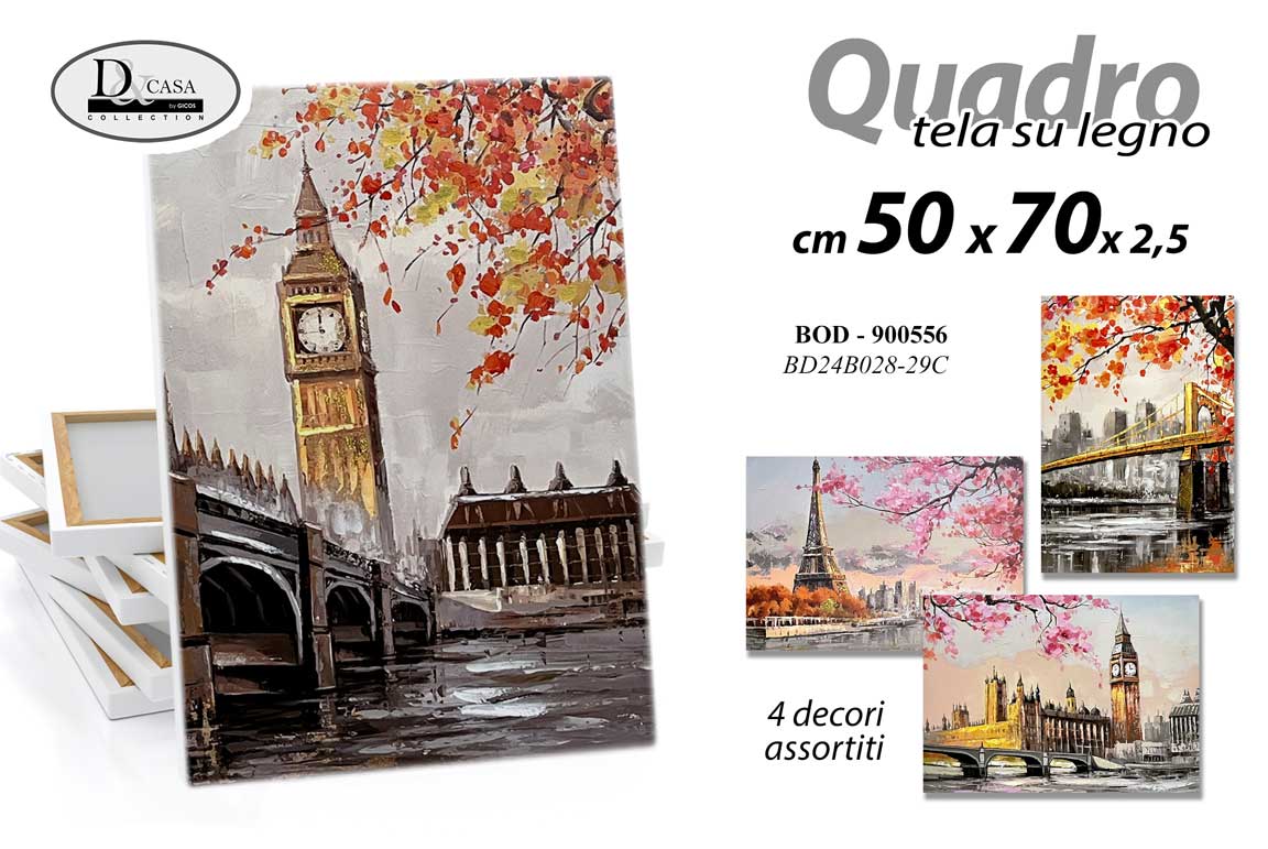 8025569900556 QUADRO STAMPA SU TELA Canvas LEGNO CITTà PRIMAVERA FIORI GRIGIO ASSORTITI 50*70 - immagine 1