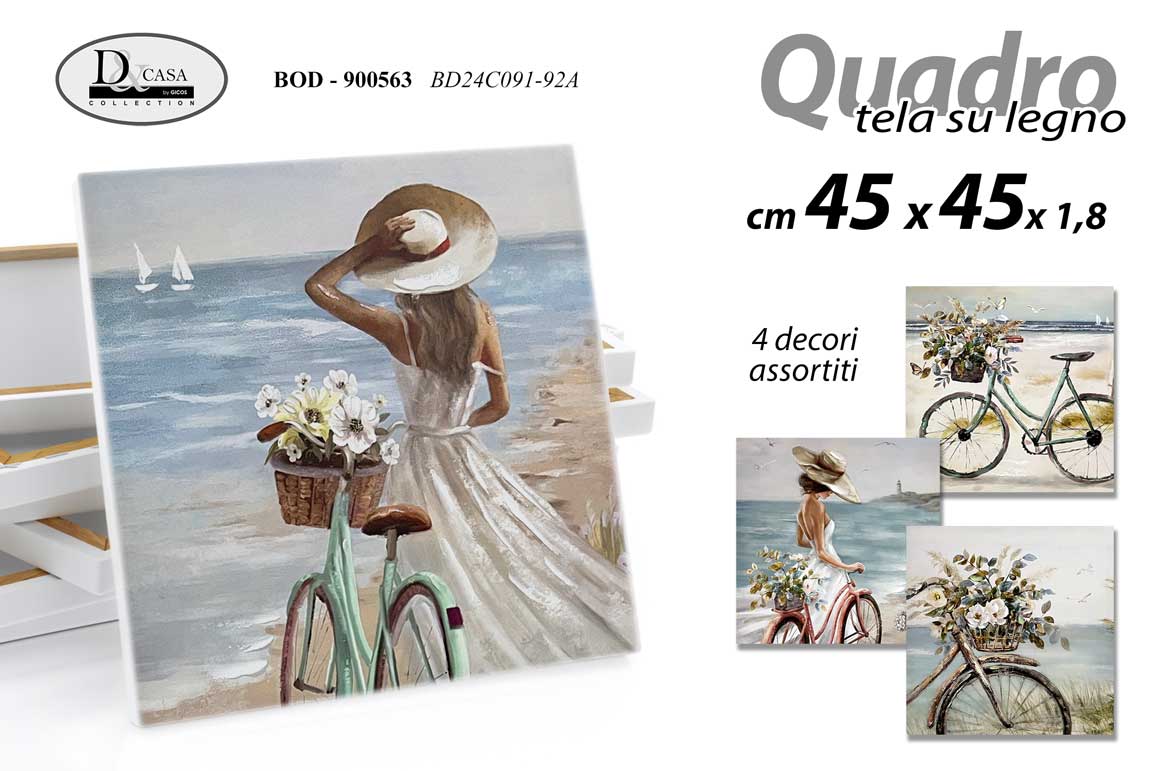 8025569900563 QUADRO STAMPA SU TELA Canvas LEGNO FIORI MARE ESTATE BICICLETTA ASSORTIT 45*45cm - immagine 1