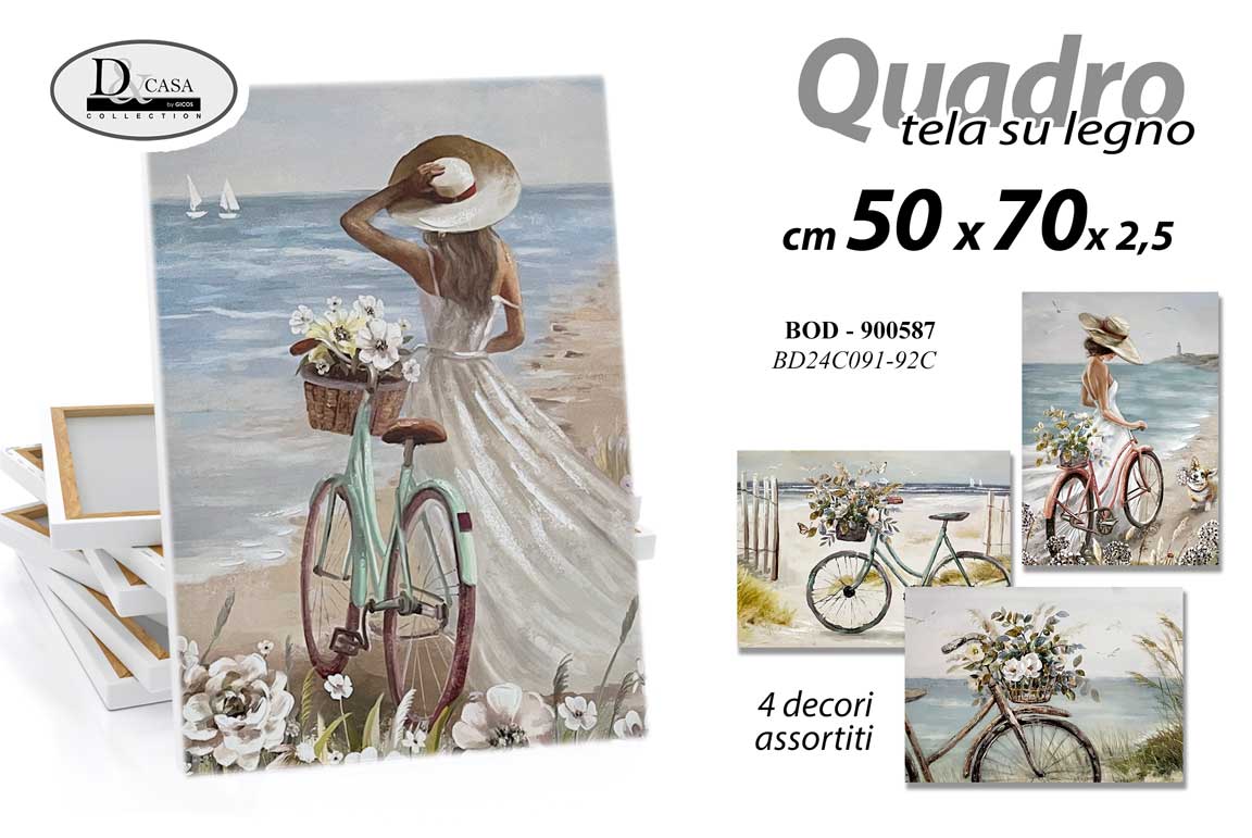 8025569900587 QUADRO STAMPA SU TELA Canvas LEGNO FIORI MARE ESTATE BICICLETTA ASSORTIT 50*70cm - immagine 1