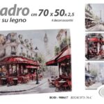 QUADRO STAMPA SU TELA Canvas LEGNO CITTà BAR CAFFè COLOR GRIGIO ASSORTITI 70*50