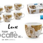 Set 6 tazzine caffè tazza espresso moderno fiori bianco oro porcellana 80 ml