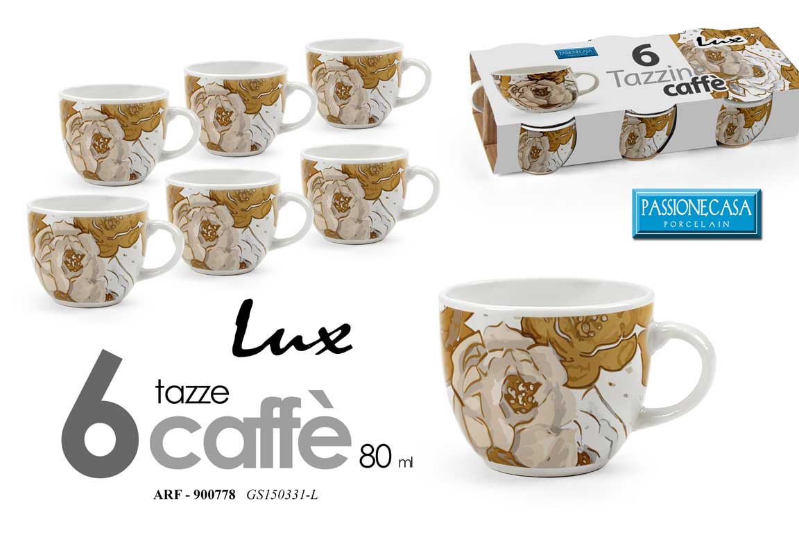 8025569900778 Set 6 tazzine caffè tazza espresso moderno fiori bianco oro porcellana 80 ml - immagine 1