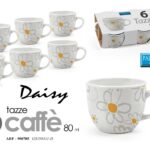 Set 6 tazzine caffè tazza espresso margherite moderno porcellana bianca 80 ml