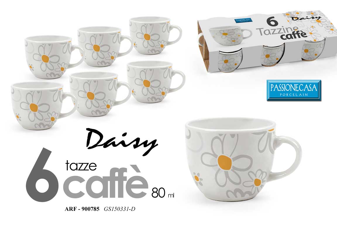 8025569900785 Set 6 tazzine caffè tazza espresso margherite moderno porcellana bianca 80 ml - immagine 1