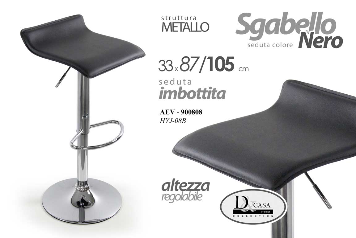 8025569900808 SGABELLO NERO STILE BAR METALLO ROBUSTO IMBOT MODERNO UFFICIO CUCINA REGOLABILE - immagine 1