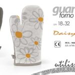 Guanto forno imbottito presina cucina margherite fiori bianco grigio 32*18 cm