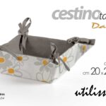 Cestino quadrato pane portapane cesto margherite fiori bianco grigio tessuto
