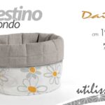 Cestino tondo cesto pane portapane margherite fiori bianco grigio tessuto 19 cm