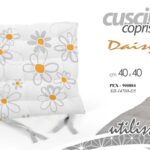 Cuscino coprisedia imbottito sedia margherite fiori bianco grigio tessuto 40*40