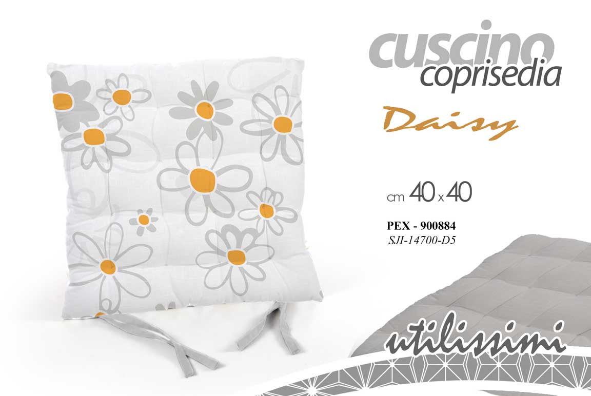 8025569900884 Cuscino coprisedia imbottito sedia margherite fiori bianco grigio tessuto 40*40 - immagine 1