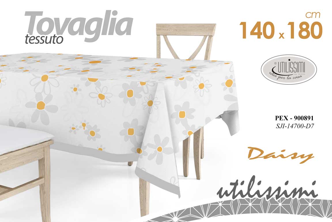 8025569900891 Tovaglia rettangolare margherite moderna cucina bianca grigia tessuto 180x140 cm - immagine 1