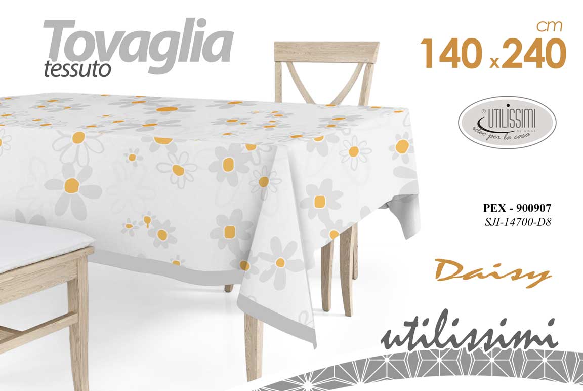 8025569900907 Tovaglia rettangolare margherite moderna cucina bianca grigia tessuto 140*240 cm - immagine 1