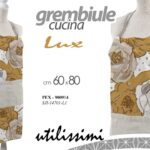 Grembiule moderno cucina pettorina tasca fiori bianco oro tessuto 80x60 cm