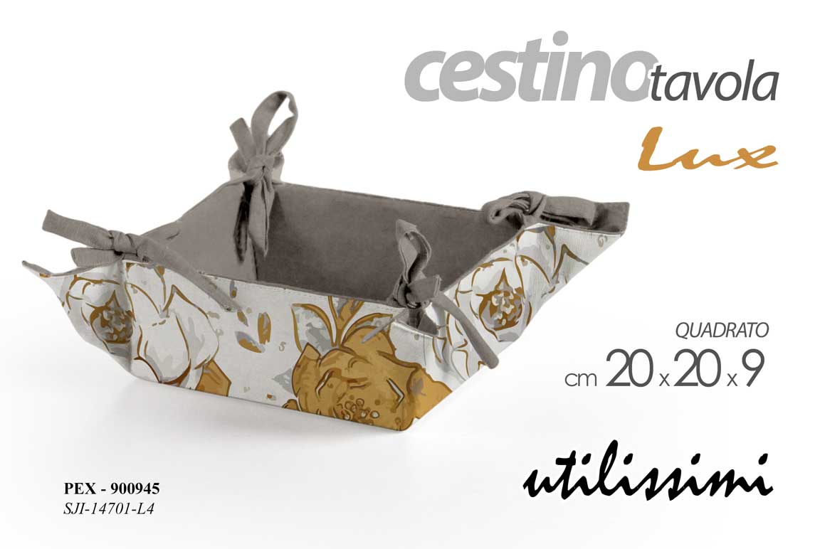 8025569900945 Cestino quadrato pane portapane tavola fiori oro bianco tessuto lux 20*9 cm - immagine 1