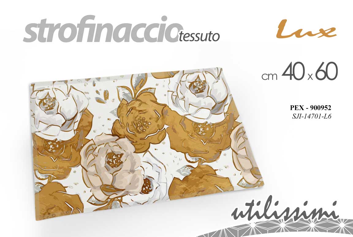 8025569900952 Strofinaccio canovaccio cucina decoro fiori oro bianco tessuto lux 40*60 cm - immagine 1