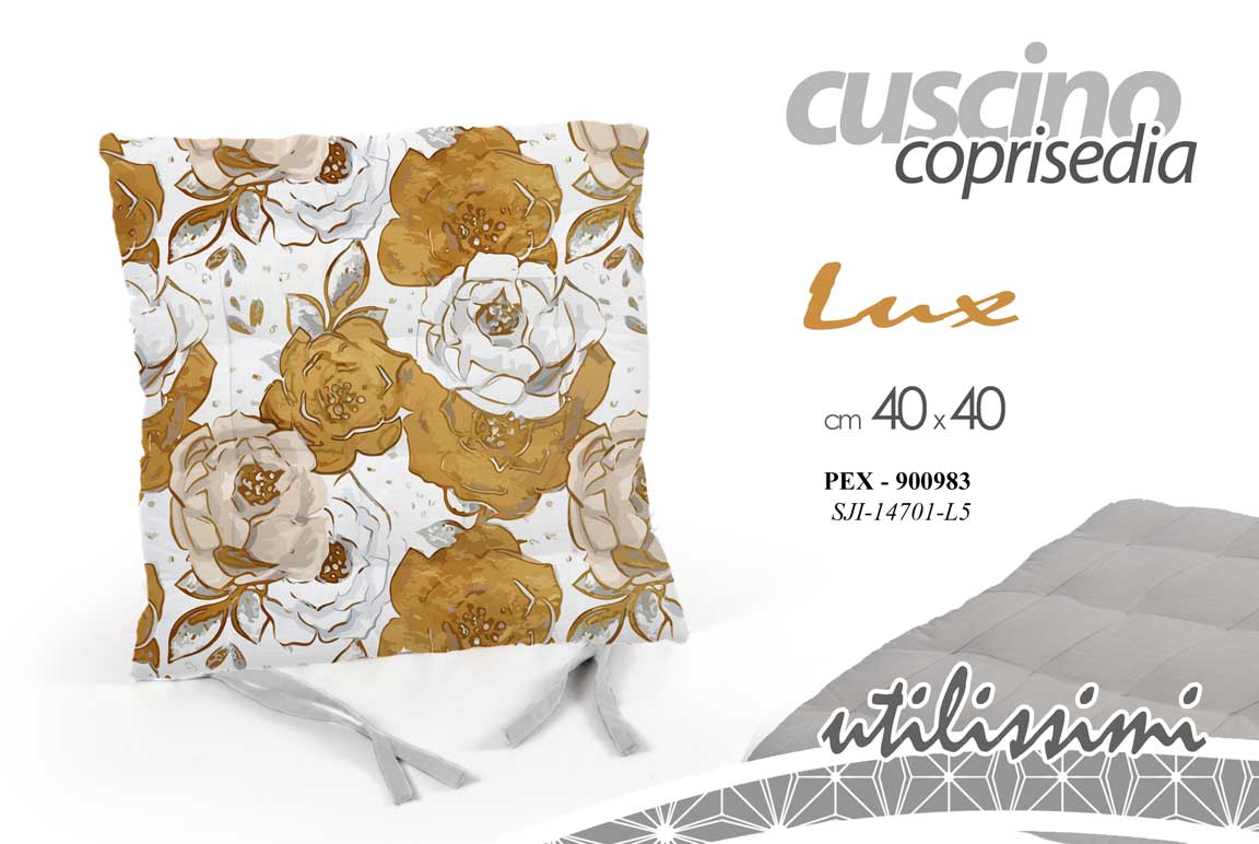 8025569900983 Cuscino coprisedia imbottito sedia moderno fiori oro bianco tessuto 40*40 cm - immagine 1