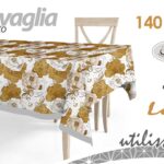 Tovaglia rettangolare pranzo cucina moderna fiori oro bianco tessuto 140*240 cm