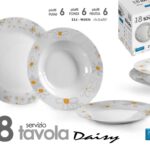 Servizio piatti tavola tondo set 18 pz completo bianco margherite porcellana
