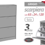 SCARPIERA 3 ANTE SLIM SALVASPAZIO DOPPIA A RIBALTA LEGNO GRIGIO GREY 120*63*24cm